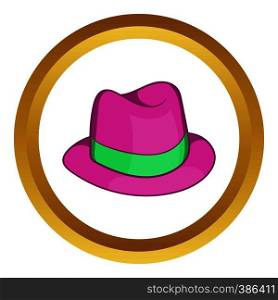 Gentlemans hat vector icon in golden circle, cartoon style isolated on white background. Gentlemans hat vector icon
