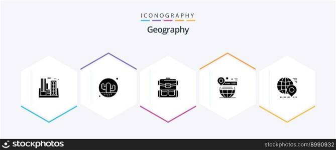 Geo Graphy 25 Glyph icon pack including world. map. plant. hiking. bag