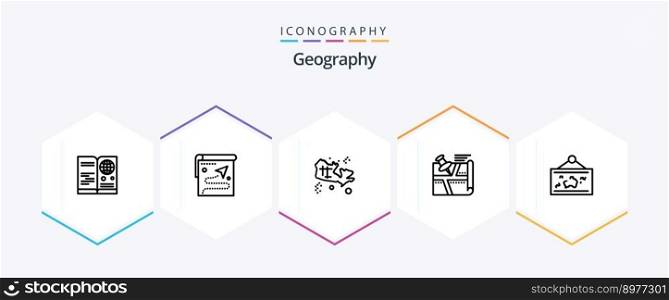 Geo Graphy 25 Line icon pack including pin. route. destination. location. treasure