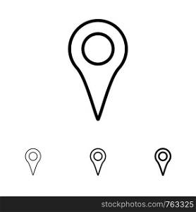 Geo location, Location, Map, Pin Bold and thin black line icon set