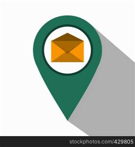 Geo tag mail icon. Flat illustration of geo tag mail vector icon for web isolated on white background. Geo tag mail icon, flat style