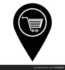 Geo tag with shopping cart symbol icon. Simple illustration of geo tag with shopping cart symbol vector icon for web. Geo tag with shopping cart symbol icon