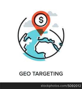geo targeting. Vector illustration of geo targeting flat line design concept.