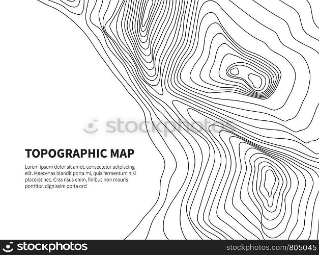Geodesy contouring land. Topographical line map. Geographic mountain contours vector background. Topography and cartography mountain landscape contour illustration. Geodesy contouring land. Topographical line map. Geographic mountain contours vector background