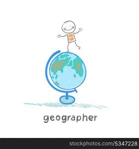 geographer is on the globe