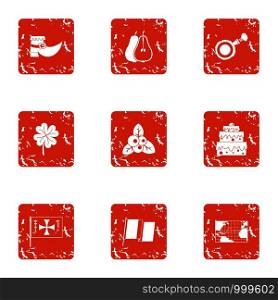 Geographic icons set. Grunge set of 9 geographic vector icons for web isolated on white background. Geographic icons set, grunge style