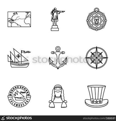 Geography icons set. Outline illustration of 9 geography vector icons for web. Geography icons set, outline style