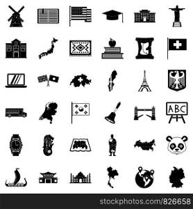 Geography icons set. Simple style of 36 geography vector icons for web isolated on white background. Geography icons set, simple style