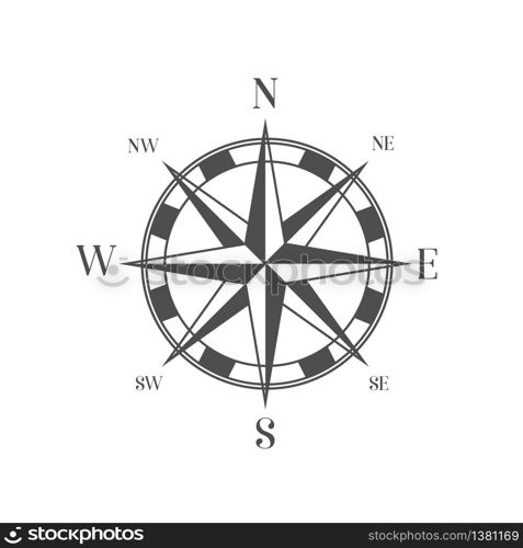 Geography science old compass isolated on white background.Compass wind rose icon logo. Vector stock