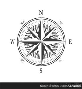 Geography science old compass isolated on white background.Compass wind rose icon logo. Vector stock