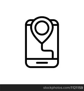 Geolaction in the phone icon vector. A thin line sign. Isolated contour symbol illustration. Geolaction in the phone icon vector. Isolated contour symbol illustration