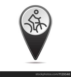 Geolocation map pin bike icon. Vector icon with shadow. Vector EPS 10