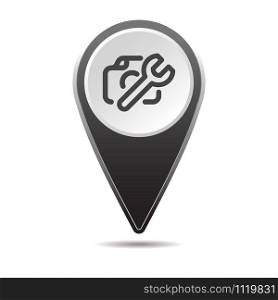Geolocation map pin camera repair icon. Vector icon with shadow. Vector EPS 10