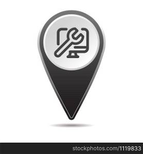 Geolocation map pin computer repair icon. Vector icon with shadow. Vector EPS 10