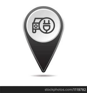 Geolocation map pin electric car with plug icon. Vector icon with shadow. Vector EPS 10