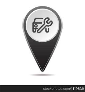 Geolocation map pin repair car icon. Vector icon with shadow. Vector EPS 10
