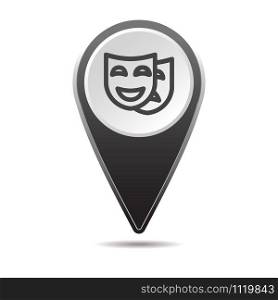 Geolocation map pin theatre icon. Vector icon with shadow. Vector EPS 10