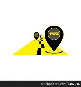 Geolocation, taxi location with road. Map pin with taxi checks icon on isolated white background. EPS 10 vector. Geolocation, taxi location with road. Map pin with taxi checks icon on isolated white background. EPS 10 vector.