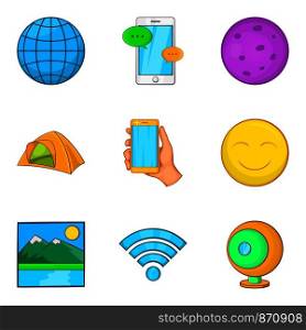 Geological exploration icons set. Cartoon set of 9 geological exploration vector icons for web isolated on white background. Geological exploration icons set, cartoon style