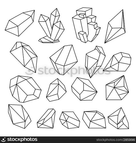 Geometric 3d crystal line shapes vector set. Crystal graphic line, geometric polygon illustration. Geometric 3d crystal line shapes vector set