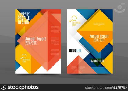 Geometric abstract background. Color business brochure cover vector template, annual report front page, A4 size, leaflet, magazine design, flyer layout