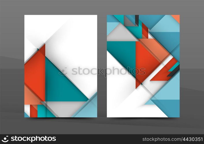 Geometric abstract background. Color business brochure cover vector template, annual report front page, A4 size, leaflet, magazine design, flyer layout