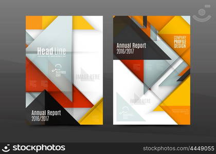 Geometric abstract background. Color business brochure cover vector template, annual report front page, A4 size, leaflet, magazine design, flyer layout