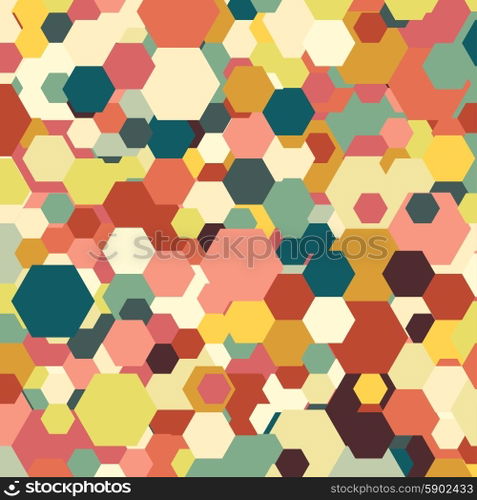 Geometric background, abstract hexagonal retro pattern vector