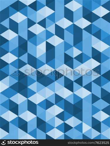 Geometric background design of triangles in shades of blue arranged so as to give the effect of perspective, vector illustration