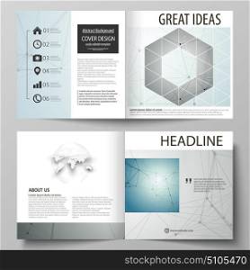 Geometric background. Molecular structure. Medical, technology concept. Business templates for square design bi fold brochure, flyer, booklet or annual report. Leaflet cover, abstract vector layout.. Business templates for square design bi fold brochure, magazine, flyer, booklet or annual report. Leaflet cover, abstract flat layout, easy editable vector. Geometric background, connected line and dots. Molecular structure. Scientific, medical, technology concept.