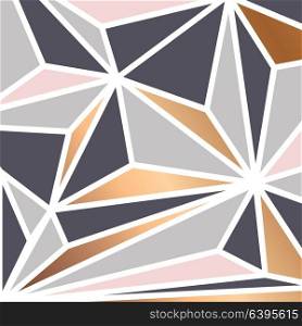 Geometric background with colorful triangles and golden elements, modern luxurious background, vector illustration