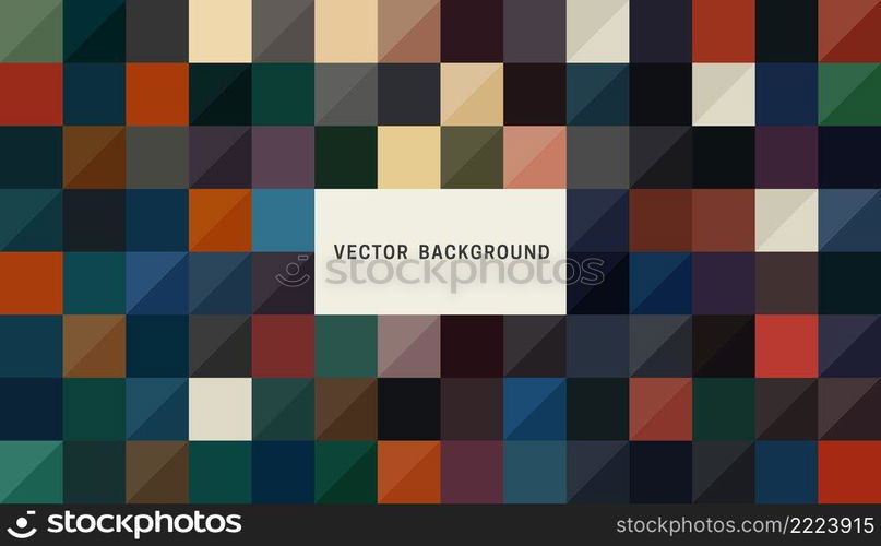 Geometric background with coloured squares and triangles. Random pixelated backdrop.. Geometric background with coloured squares.