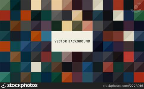 Geometric background with coloured squares and triangles. Random pixelated backdrop.. Geometric background with coloured squares.