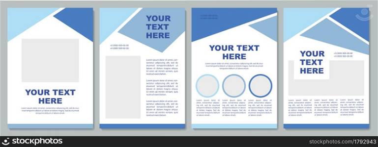 Geometric blue brochure template. Informational blank. Flyer, booklet, leaflet print, cover design with copy space. Your text here. Vector layouts for magazines, annual reports, advertising posters. Geometric blue brochure template