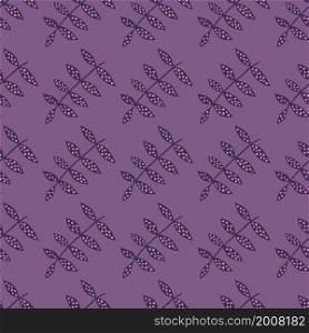Geometric branch seamless pattern on lilac background. Abstract floral ornament. Simple botanical backdrop. Design for fabric , textile print, surface, wrapping, cover. Vector illustration.. Geometric branch seamless pattern on lilac background. Abstract floral ornament. Simple botanical backdrop.
