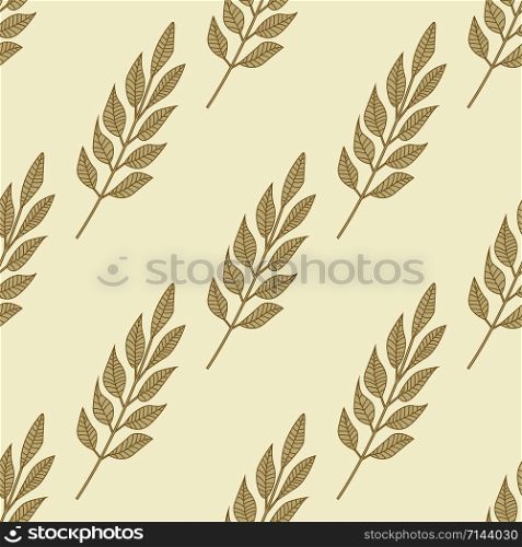 Geometric branches leaf seamless pattern. Hand drawn vintage leaves wallpaper. Design for printing, textile, fabric, fashion, interior, wrapping paper concept. Vector illustration. Geometric branches leaf seamless pattern. Hand drawn vintage leaves wallpaper.