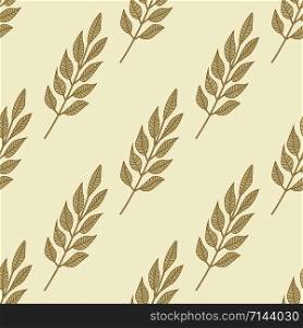Geometric branches leaf seamless pattern. Hand drawn vintage leaves wallpaper. Design for printing, textile, fabric, fashion, interior, wrapping paper concept. Vector illustration. Geometric branches leaf seamless pattern. Hand drawn vintage leaves wallpaper.