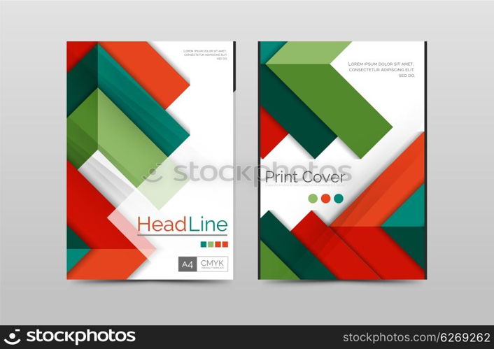 Geometric brochure front page, business annual report cover vector template, A4 size poster