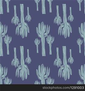 Geometric cacti wallpaper. Abstract cactus seamless pattern on blue background. Design for fabric, textile print, wrapping paper. Creative vector illustration.. Geometric cacti wallpaper. Abstract cactus seamless pattern on blue background.