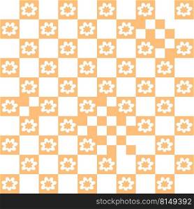 Geometric checkerboard seamless pattern with flowers in 1970s style. Floral simple print for T-shirt, fabric, textile. Doodle vector illustration for decor and design.