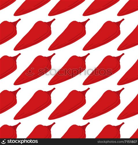 Geometric chili peppers seamless pattern on white background. Pepper hand drawn wallpaper. Design for fabric, textile print, wrapping paper, textile, restaurant menu. Vector illustration. Geometric chili peppers seamless pattern on white background.