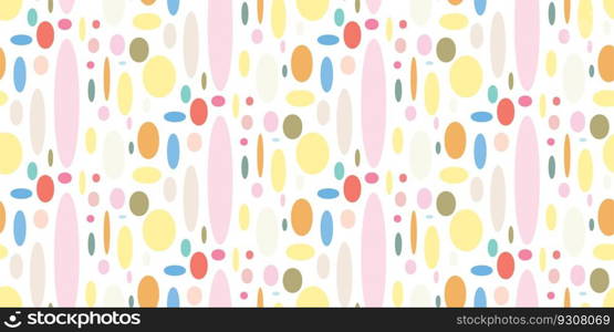 Geometric circle oval abstract seamless pattern with pastel color circles. Pink, blue, orange, soft red. Pattern for fashion, wallpaper, paper. Vector illustration. Circle pastel color pattern