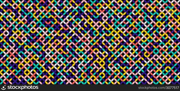 Geometric circles round flower pattern seamless colorful on black background. Vector illustration