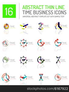 Geometric clock and time icon logo set. Thin line geometric flat style symbols or logotypes. Business time management, running time idea, timing concept