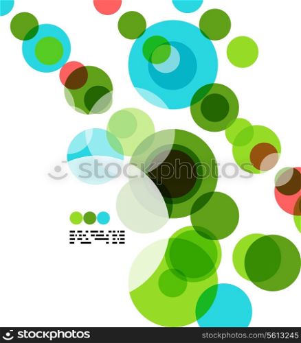 Geometric colorful circles background on white with copyspace