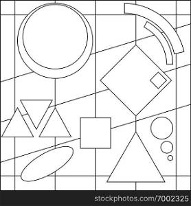 Geometric Coloring Page, Geometric Shape Outline, Geometry Vector Art Illustration