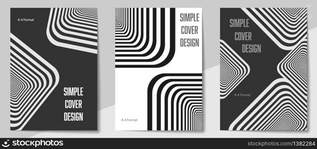 Geometric cover design templates A-4 format. Editable set of layouts for covers of books, magazines, notebooks, albums, booklets. Flat design, modern colors.