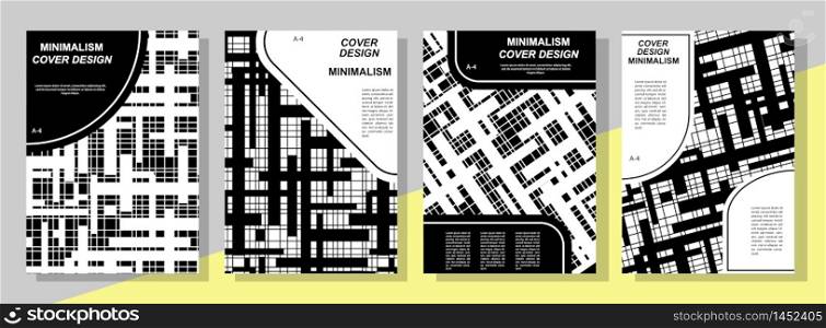 Geometric cover design templates A-4 format. Editable set of layouts for covers of books, magazines, notebooks, albums, booklets. Flat design, modern colors.
