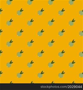 Geometric cute citrus fruit seamless pattern on yellow background. Fruits endless wallpaper. Simple vector illustation. Design for fabric , textile print, surface, wrapping, cover. Geometric cute citrus fruit seamless pattern on yellow background.