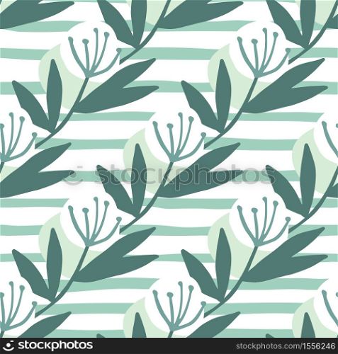 Geometric dandelion flowers in orande tones on seamless pattern on black stripe. Perfect for wrapping paper, wallpaper, fabric, textile, design projects. Vector illustration.. Geometric dandelion flowers in orande tones on seamless pattern on black stripe.